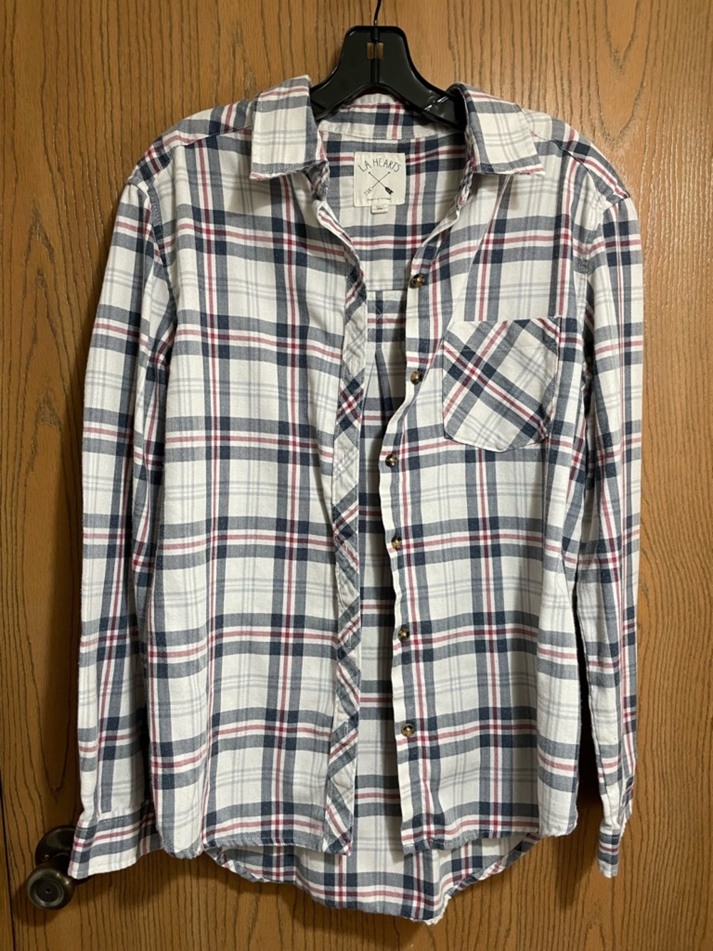Plaid Button-Down Shirt - White Red and Navy